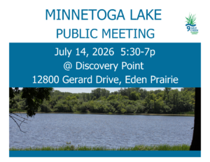 Postcard giving the details for a Minnetoga Lake public meeting with a picture of Minnetoga Lake
