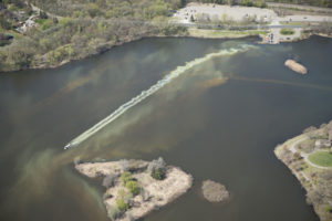 Contractor applying alum in Normandale Lake