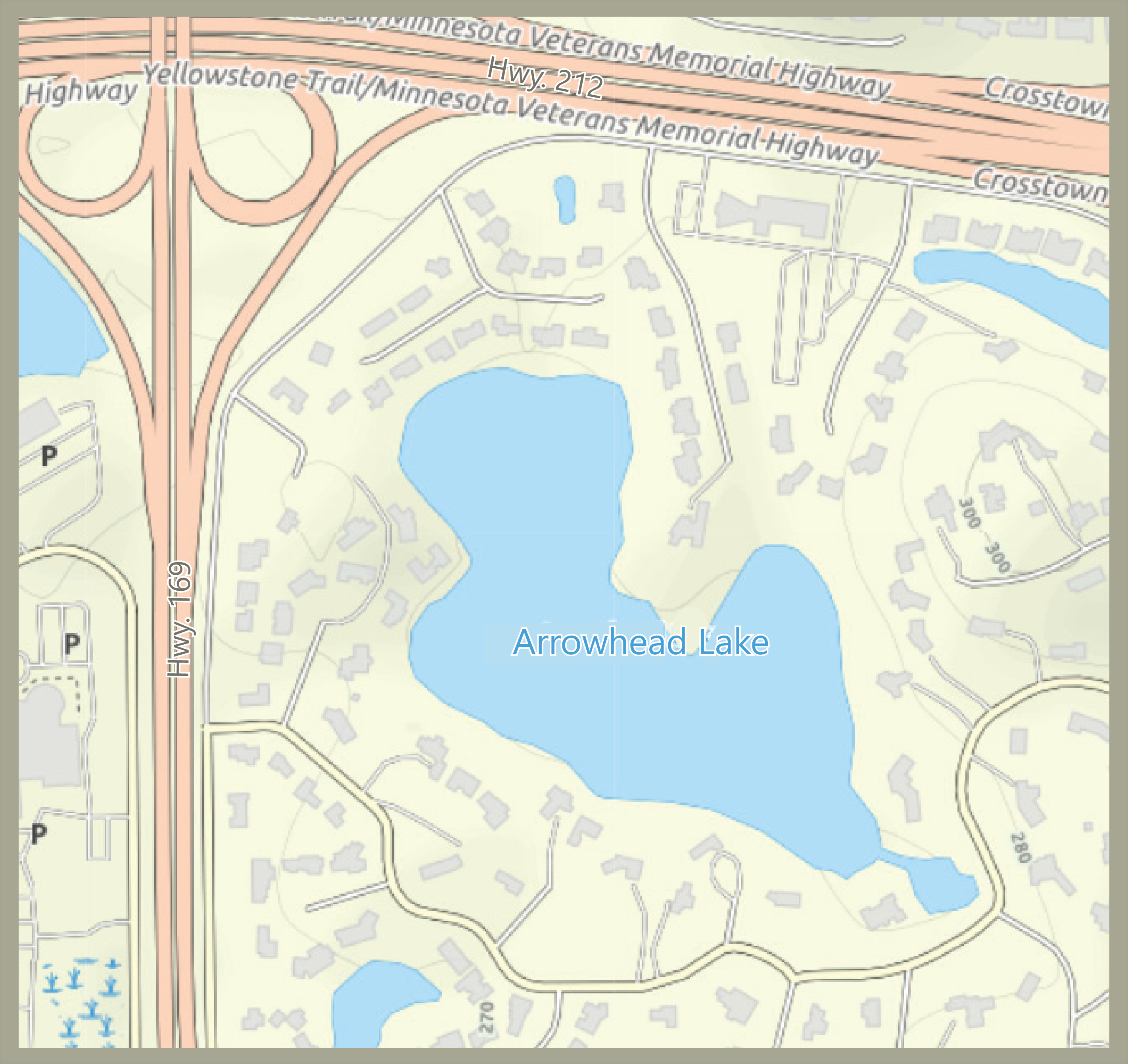 street map of Arrowhead Lake area
