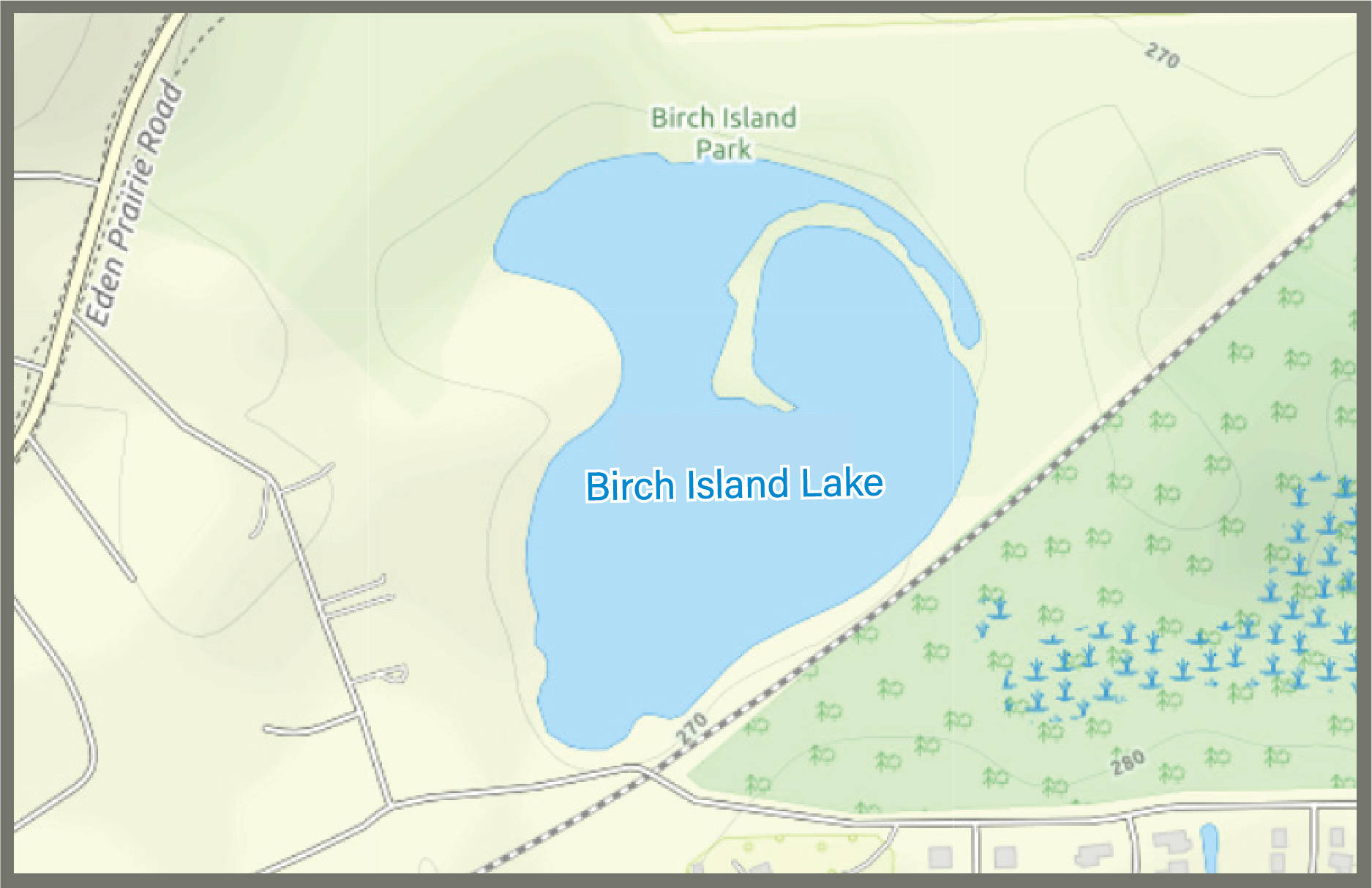 street map view of the Birch Island Lake area