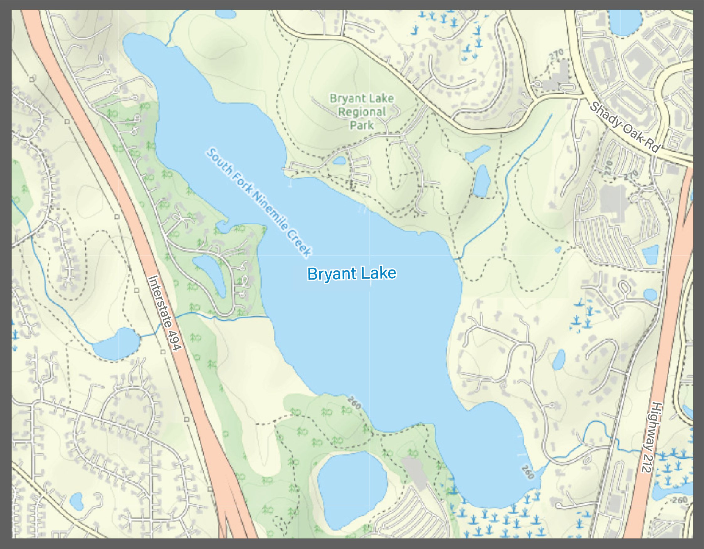 street view map of Bryant Lake and Bryant Lake Regional Park