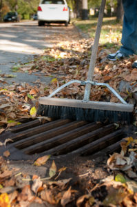 image of sweeping leaves away from storm drain