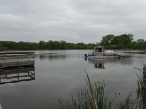 Alum treatment barge on a lake