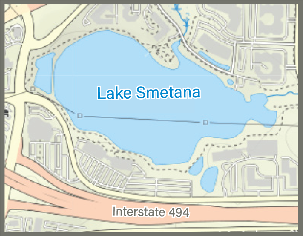 street map view of lake smetana