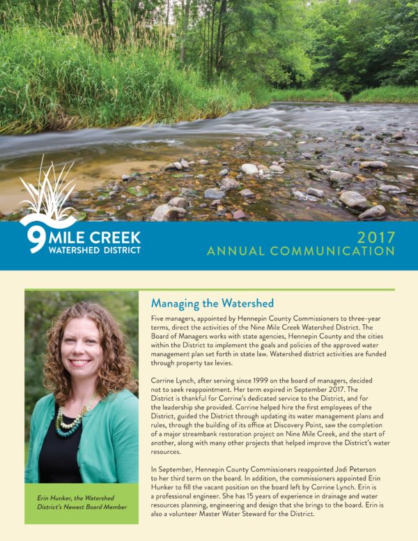 2017 Annual Communication Released Nine Mile Creek Watershed District