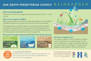 Image of informational sign describing the raingarden installed at Oak Grove Presbyterian Church
