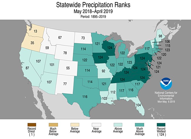 Map of USA with Precipitation Ranks
