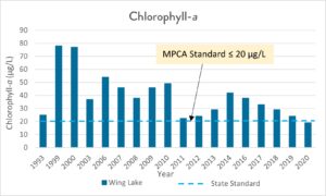 graph of chlorophyll a levels in Wing Lake over time